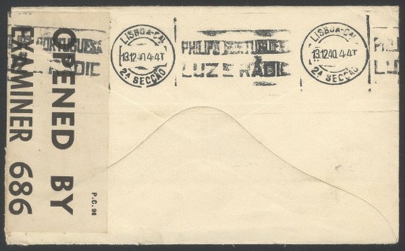 Item no. P172b (cover)
Type: cover (back of)
Country: Great Britain
Date of use: 12 November 1940
Business stationery (cover, front and back of) used by KODAK LIMITED in London, one of KODAK representatives in Great Britain. The postage stamp used is a “perfin” i.e. stamp bearing small round holes punched to form pattern of an acronym “KLD” (KLD for Kodak Limited). The cover was used for international correspondence, to KODAK LIMITED in Lisbon (Portugal) and it bears censorship marks used during World War II. Item_no._p172b__cover_.jpg