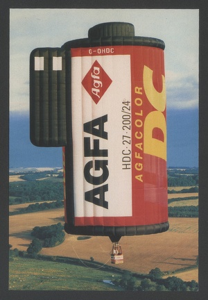 Item no. AP10 (ad postcard)
Type: postcard
Country: Germany
Postcard presenting a photograph of an AGFA balloon advertising Agfacolor HDC 35 mm color negative film.
Item no. AP10 (ad postcard).jpg