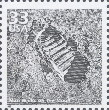 Item no. S347 (stamp)
Type: stamp
Country: USA
Date of issue: 1998 - 2000
Catalog number: Scott no. 3188c (of pane no. 3188a-o)
Stamp Man walks on the Moon of a 15-stamp set Celebrate the Century 1960s . It presents reproduction of a photograph taken by the APOLLO 11 mission (1969) commander NEIL ARMSTRONG of a bootprint impressed in the Moon’s dust by EDWIN “BUZZ” ALDRIN, pilot of Lunar Module (LM) “EAGLE”.
Item no. S347 (stamp).jpg