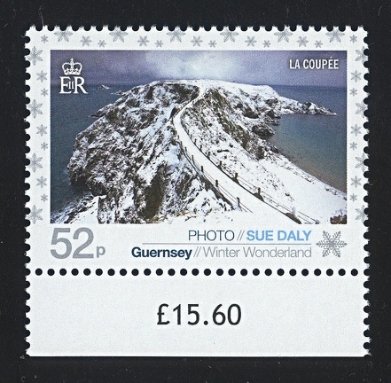 Item no. S538 (stamp)
Type: stamp
Country: Guernsey
Date of issue:
Catalog number:
Stamp (V) of a 7-stampe set “Winter Wonderland”. It presents a photograph “La Coupée” taken by Sue DALY.
Item no. S538 (stamp).jpg