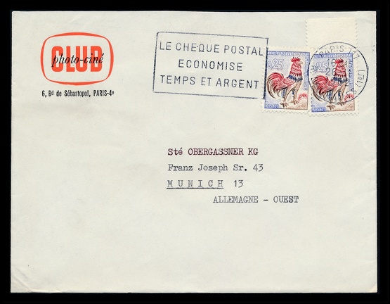 Item no. P2556 (cover)
Type: cover
Country: France
Date of use: 26 November 1962
Business stationery (cover) used by the PHOTO-CINÉ Club in Paris (France).
Item no. P2556 (cover).jpg