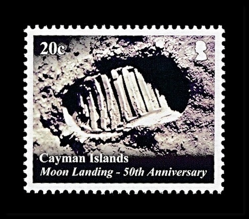 Item no. S744a (stamp)
Type: stamp
Country: Cayman Islands
Date of issue: 2019
Catalog number:
Stamp, of a 2-stamp set, issued to commemorate the 50th anniversary of the first manned landing on Moon. It presents reproduction of a photograph taken by the APOLLO 11 mission (1969) commander NEIL ARMSTRONG of a bootprint impressed in the Moon’s dust by EDWIN “BUZZ” ALDRIN, pilot of Lunar Module (LM) “EAGLE”.
Item no. S744 (stamp).jpg
