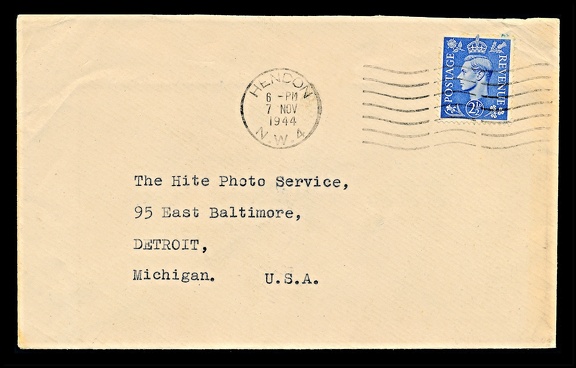 Item no. P3377a (cover)
Type: cover
Country: Great Britain
Date of use: 7 November 1944
Business stationery (cover, front of) used by the company JOHNSON & SONS Manufacturing Chemists of Hendon (London, Great Britain), manufacturers of fine and photographic chemicals, and distributor of photographic apparatus.
Item no. P3377a (cover).jpg