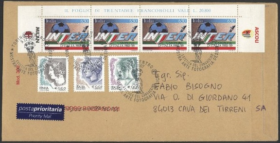 Item no. C38 (cancel)
Type: cancel
Country: Italy
Date of use: 9 November 2007
Cancel (on cover) announcing Exhibition of Photographic Art Design .
Item_no._c38__cancel_.jpg