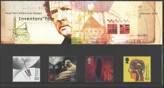 Item no. B33 (presentation pack)
Type: presentation pack
Country: Great Britain
Date of issue: 12 January 1999
Presentation pack with 4-stamp set INVENTORS. One of the stamps (value 43 p) honors William Henry Fox Talbot (1800 – 1877), inventor of true photographic process. It shows some of the first photographic images of leaves and flowers that Talbot obtained by putting them on a light-sensitized paper and exposing to sunlight. The stamp holder’s upper illustration shows also partial image of his self-portrait taken in 1864.
Item_no._b33__presentation_pack_.jpg