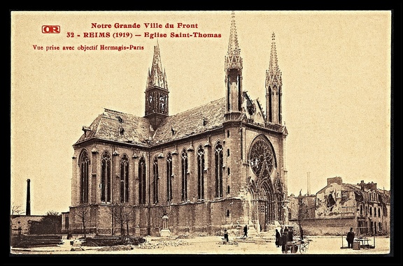Item no. AP87 (ad postcard)
Type: cover
Country: France
Date of use: 1919
Postcard showing the Saint Thomas Church in Reims (France). The photograph was made with camera equipped with HERMAGIS lens.
Item no. AP87 (ad postcard).jpg