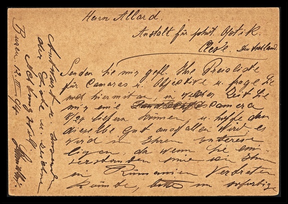Item no. P1861b (postcard)
Type: cover
Country: Romania
Date of use: 12 March 1894
Business stationery (postcard, back of) used by the company Photographie Artistique SCHMILIN-FIFIELD, photographic studio in Buzeu (Romania).
Item no. P1861b (poctard).jpg