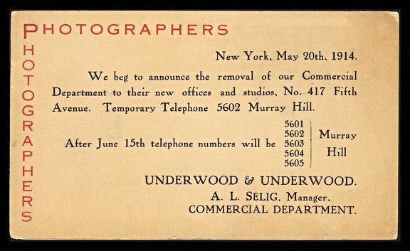 Item no. AP95b (ad postcard)
Type: cover
Country: USA
Date of use: 28 May 1914
Business stationery (postcard, back of) used for advertising by the company UNDREWOOD & UNDERWOOD in New York (New York, USA), former dealer with stereoscopic photographs (for some time they were the largest publisher of photographic stereoviews in the world). The company was founded in 1881 by two brothers, Elmer Underwood (1859 - 1947) and Bert Elias Underwood (1862 - 1943). In 1910s the company employed photographers and expanded into new forms of business – studio portraits, advertising, stills for cinema industry. It ceased business in 1940s.
Item no. AP95b (ad postcard).jpg