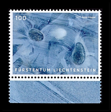 Item no. S702 (stamp)
Type: stamp
Country: Liechtenstein
Date of issue: 2019
Catalog number:
Stamp (I), of a 3-stamp set presenting works of SEPP KÖPPEL (b. 1947), art photographer interested in architecture and nature. It shows reproduction of a photograph “Ice flow”.
Item no. S702 (stamp).jpg