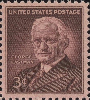 Item no. S89 (stamp)
Type: stamp
Country: USA
Date of issue: 12 July 1954
Catalog number: Scott 1062
Stamp honoring GEORGE EASTMAN (1854 - 1932), issued to commemorate the 100th anniversary of birth of American inventor, industrialist and philanthropist, founder of the Eastman Kodak Company, who played a leading role in transforming photography from an expensive hobby of a few devotees into a relatively inexpensive and immensely popular pastime.
Item_no._s89__stamp_.jpg