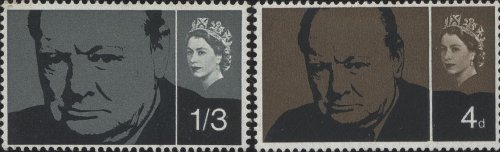 Item no. S47 (stamps)
Type: stamp
Country: Great Britain
Date of issue: 8 July 1965
Catalog number: Michel 384 – 385
2 stamps issued to commemorate the centenary of birth of Sir Winston Spencer Churchill (1874 – 1965), British Prime Minister. The stamps’ design is based on the photograph taken in 1941 by Canadian photographer Yousuf Karsh (1908 – 2002).
Items_no._s47__stamps_.jpg