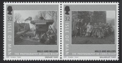 Item no. S163 (stamps)
Type: stamp
Country: Isle of Man
Date of issue: 2009
Pair (III) of stamps (of a 8-stamp set Mills and Millers) showing reproductions of photographs by Manx photographer CHRIS KILLIP (b. 1946) - (L) Grenaby Farm ; (R) Ballakilley Farm .
Item_no._s163__stamps_.jpg