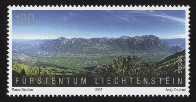 Item no. S226 (stamp)
Type: stamp
Country: Furstentum Liechtenstein
Date of issue: 1 October 2007
Catalog number: Scott1393
Stamp (single) showing “Panoramic View of Liechtenstein”. The stamp’s design is based upon photograph by MARCO NESCHER.
Item_no._s226__stamp_.jpg