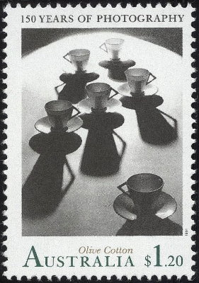Item no. S85 (stamp)
Type: stamp
Country: Australia
Date of issue: 13 May 1991
Catalog number: Scott 1217 (of 1215a-b - 1217)
Stamp issued to commemorate the 150th Anniversary of Photography in Australia.
It shows reproduction of a photograph entitled Teacup Ballet taken in 1953 by OLIVE COTTON (1911 - 2003).
Item_no._s85__stamp_.jpg