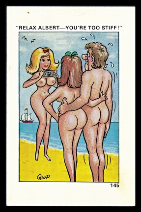 Item no. FP132 (funny postcard)
Country: Great Britain
Date of use: 1980s
The caption reads: “Relax, Albert - you’re too stiff”.
Item no. FP132 (funny postcard).jpg